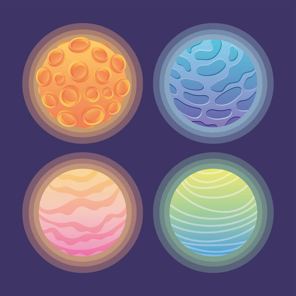 bundle of cute planets over a dark blue background - Vector, Image