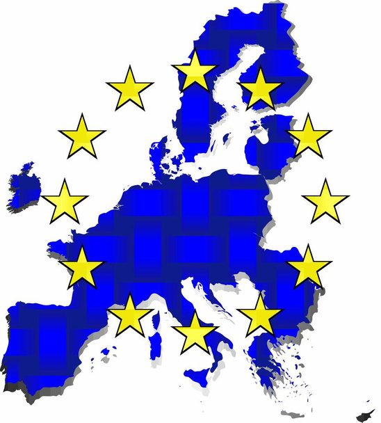 Mapa da União Europeia - Ilustração, Bandeira tridimensional da União Europeia - Vetor, Imagem