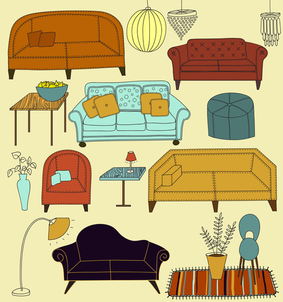 Doodle Furniture and Home Accessories - Vector, Image