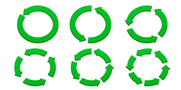 Flechas verdes en un círculo aislado en blanco. Renderizado 3D - Foto, imagen