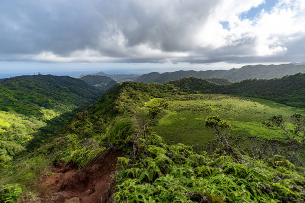 Τεράστιο πράσινο στον κρατήρα Ka 'au στη Χαβάη. - Φωτογραφία, εικόνα