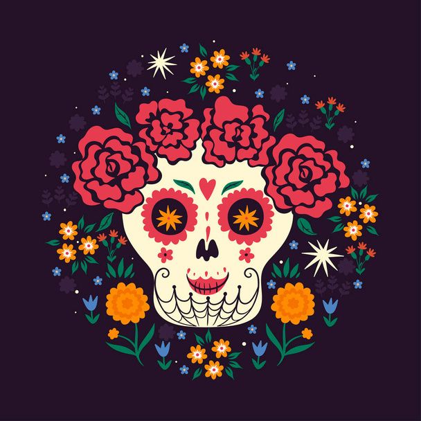 Meksikalı kız iskeleti. Ölüler gününün havası. Vektör resmi - Vektör, Görsel