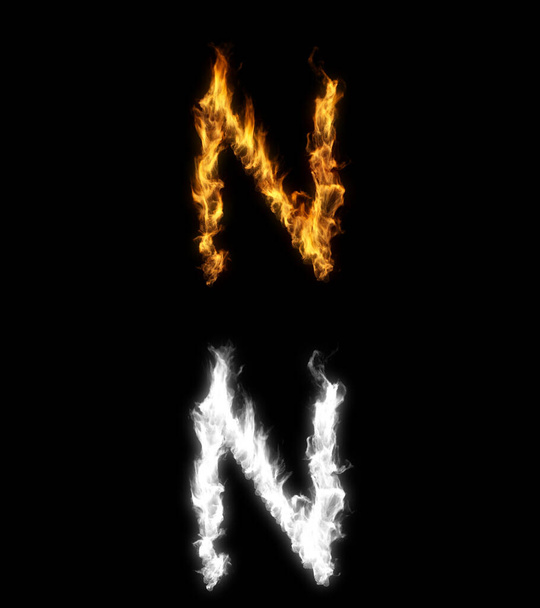 Ilustração 3D da letra n em chamas com camada alfa - Foto, Imagem