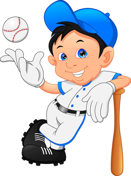 lindo niño jugador de softbol posando - Vector, imagen