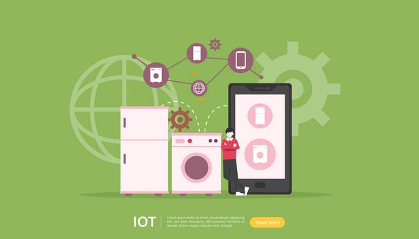 IOT smart house monitoring concept for industrial 4.0. remote appliances technology on smartphone screen app of Internet of things. web landing page template, banner, print media. Vektorová ilustrace - Vektor, obrázek