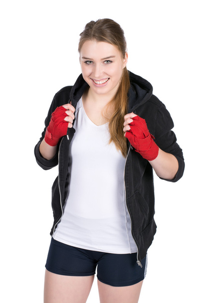 Young smiling female boxer - Photo, Image