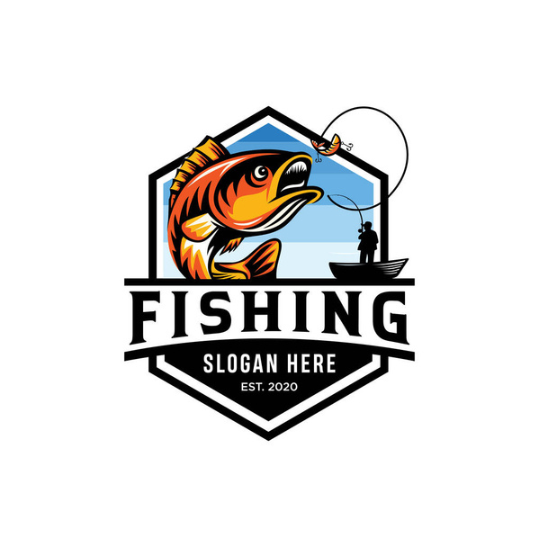 Modern summer fishing logo Mascot badge Vector Design illustration - Vector, Image