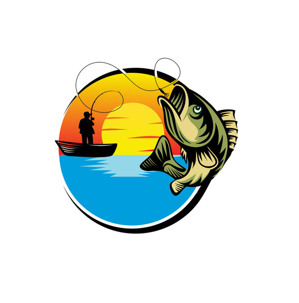 Logotipo de pesca moderna verão Mascote emblema Vector Design ilustração - Vetor, Imagem