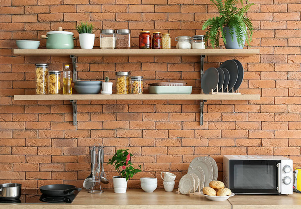 Interior da cozinha moderna com prateleiras - Foto, Imagem