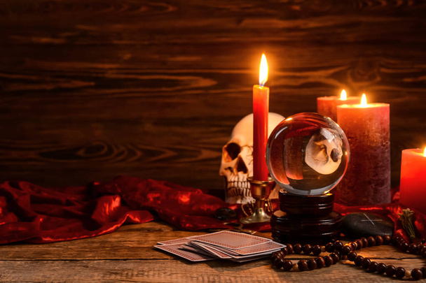 Accessories of fortune teller on table - Photo, Image