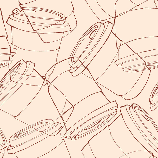 Copa patrón café entrega vidrio comer en la línea de ir capas vector de fondo comida rápida té de café aislado repetir sin costuras - Vector, imagen