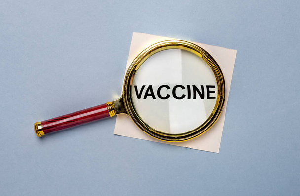 Vaccine search concept. Word through magnifier or loupe - Photo, Image
