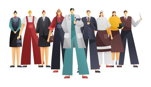 Group of people of different professions isolated on white background. Set of cartoon people of different professions. Vector illustration - Photo, Image
