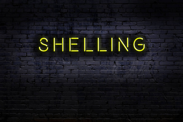Neon sign on brick wall at night. Inscription shelling - Photo, Image