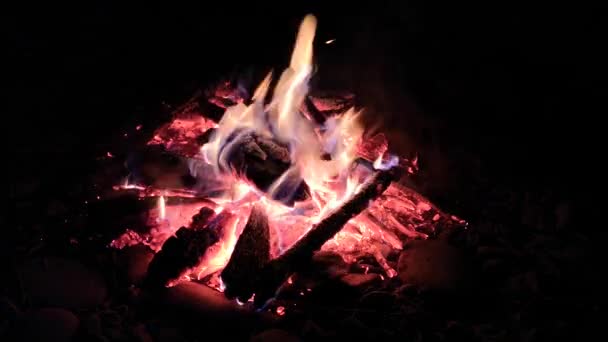 Nocne ognisko nad górską rzeką - Materiał filmowy, wideo