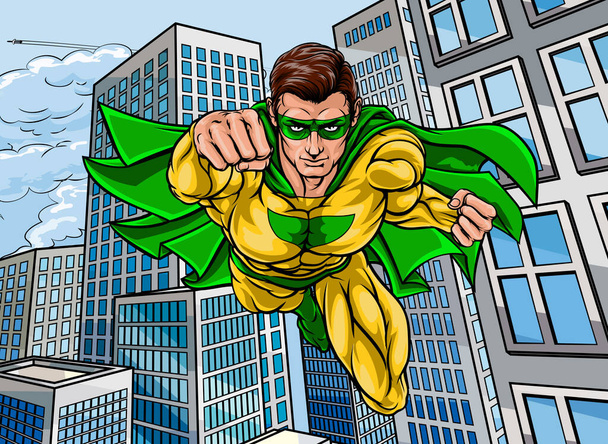 Flying Super Hero City - Vector, Image