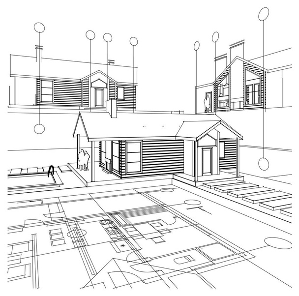 huis gebouw, 3d illustratie - Vector, afbeelding