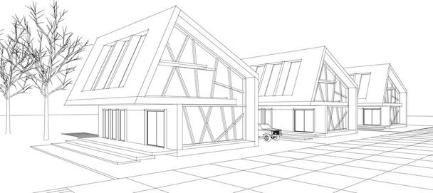 case schizzo architettonico 3d illustrazione - Vettoriali, immagini