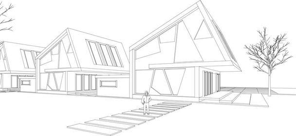 houses architectural sketch 3d illustration - Vector, Image