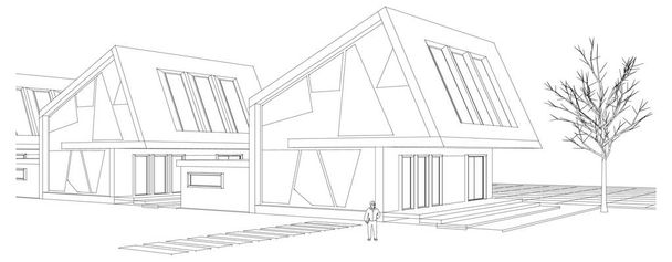 Häuser architektonische Skizze 3D-Illustration - Vektor, Bild