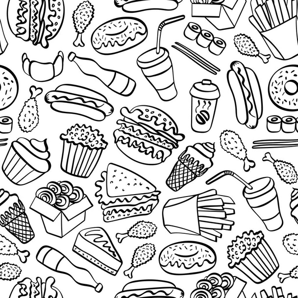 Fast food doodle seamless pattern - Вектор, зображення