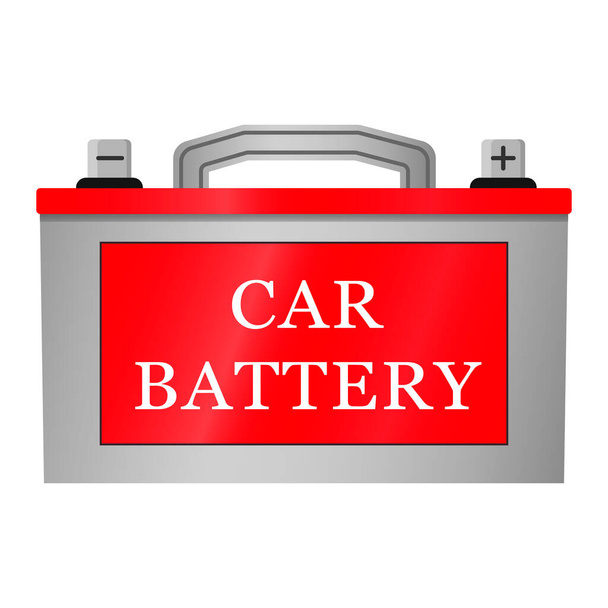 Batería para el coche. Cool icono fuente de energía gris con etiqueta engomada roja. - Vector, Imagen