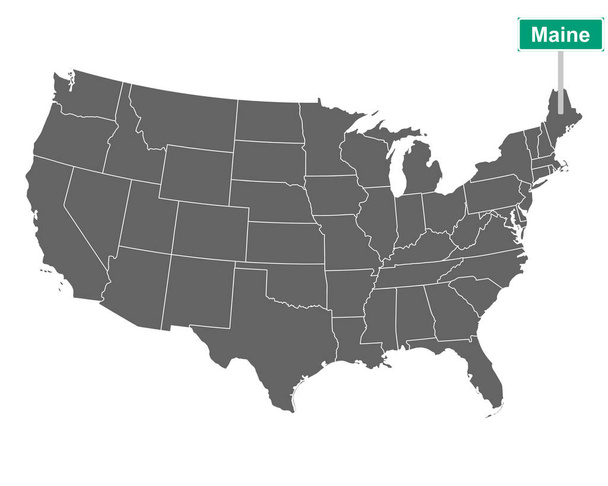 Señal límite del estado de Maine y mapa de EE.UU. como ilustración vectorial - Vector, imagen