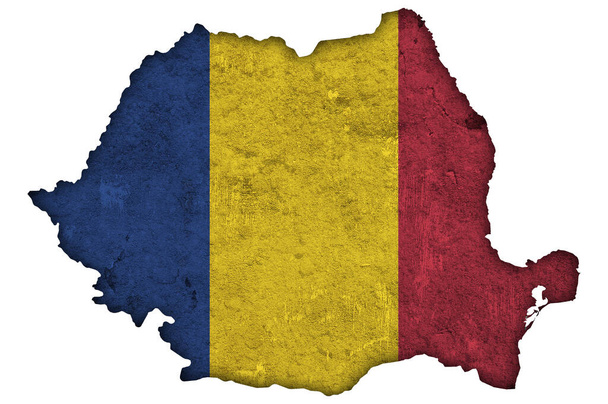 Karte und Flagge Rumäniens auf verwittertem Beton - Foto, Bild