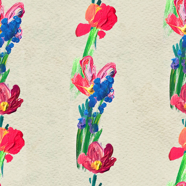 Seamless pattern with flowers. Watercolor or acrylic painting. Hand drawn floral background. - Valokuva, kuva