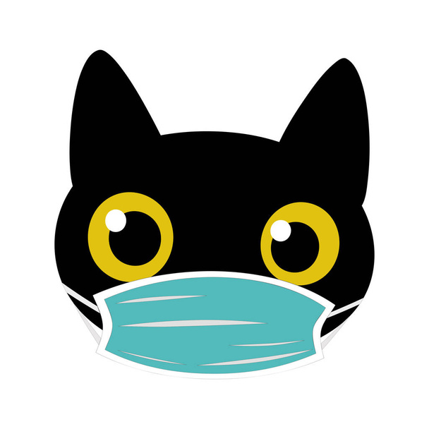 Черная кошка в синей медицинской маске во время коронавирусного периода. черный милый смешной котенок голову изолированы на белом фоне для модных отпечатков, текстиля, одежды.  - Фото, изображение