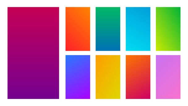 Conjunto de nueve fondos degradados de colores. Colección de gradientes para la pantalla de teléfonos inteligentes y aplicaciones móviles. Ilustración vectorial. - Vector, imagen