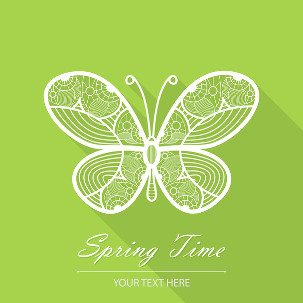 wiosna karty z nietypowe motyl na zielonym tle - Wektor, obraz