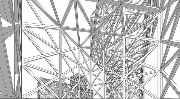 abstrakte Architektur 3D Illustration Skizze - Foto, Bild