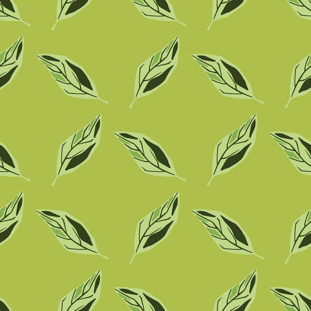 Pastel palet dikişsiz karalama desenli botanik yaprağı süsü. Açık yeşil arka plan. Tekstil, kumaş, hediye paketi, duvar kağıtları için düz vektör baskısı. Sonsuz illüstrasyon. - Vektör, Görsel