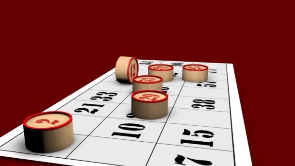 3D απόδοση ναπολιτάνικων αριθμών bingo στο κόκκινο τραπέζι - Πλάνα, βίντεο