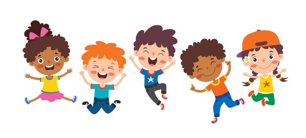 Ευτυχισμένα πολυεθνικά παιδιά που παίζουν μαζί - Διάνυσμα, εικόνα