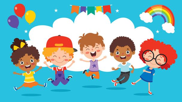 Happy Multi Ethnic Kids Playing Together - Vector, Image