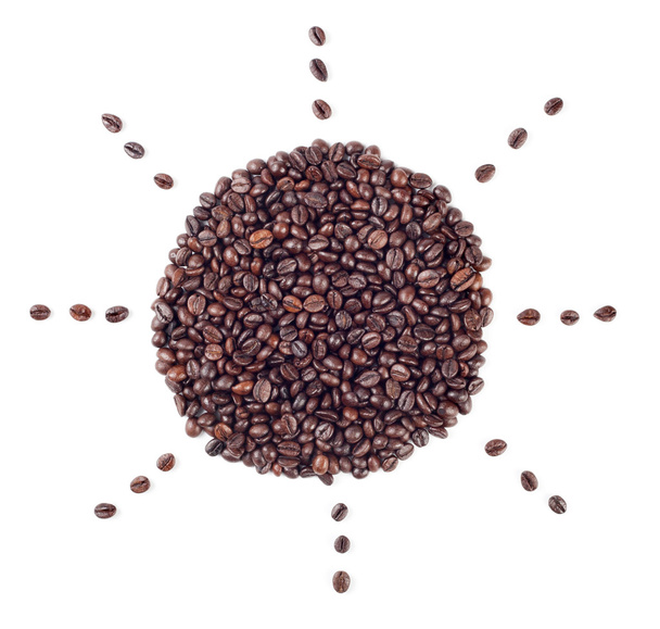 Sun made with coffee beans isolated on white background - Fotografie, Obrázek