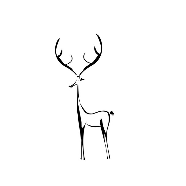 Abstract silhouette of Deer made by black lines isolated on white background. Cute funny animal. Wildlife. - Vector, Image