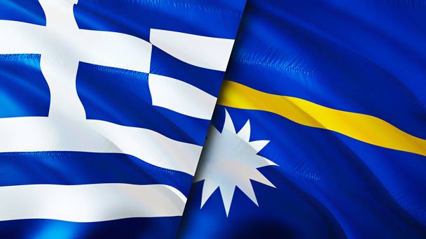 Greece and Nauru flags. 3D Waving flag design. Greece Nauru flag, picture, wallpaper. Greece vs Nauru image,3D rendering. Greece Nauru relations alliance and Trade,travel,tourism concep - Valokuva, kuva