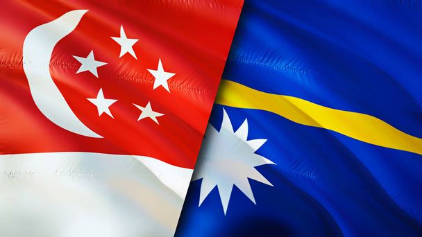 Singapore and Nauru flags. 3D Waving flag design. Singapore Nauru flag, picture, wallpaper. Singapore vs Nauru image,3D rendering. Singapore Nauru relations alliance and Trade,travel,tourism concep - Foto, immagini
