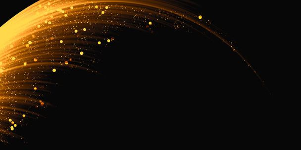 Λαμπερά κύματα με χρυσαφί εφέ φωτός Σε μαύρο φόντο Λαμπερό αστέρι σκόνη μονοπάτι Αφηρημένη κίνηση Χρυσή επίδραση μαγική γραμμή 3d εικονογράφηση - Φωτογραφία, εικόνα