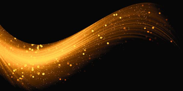 Hehkuva aallot kultainen valo vaikutus Musta tausta Kiiltävä tähti pöly polku Abstrakti liike Kultainen vaikutus magic line 3d kuva - Valokuva, kuva