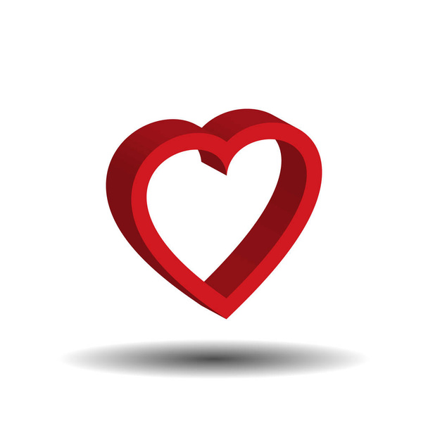 3 d red heart outline drawing for an emblem or logo. - Vector, Imagen