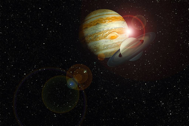 Велике з'єднання: Юпітер і Сатурн Зустрічаються на Сольтисі. Елементи цього зображення, надані НАСА. 3 D - образ - Фото, зображення
