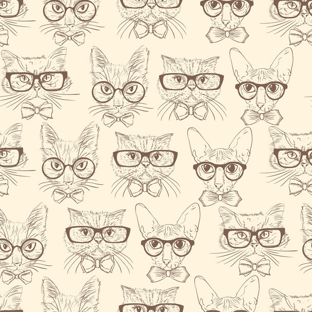 Cat hipsters seamless pattern - Vector, Image