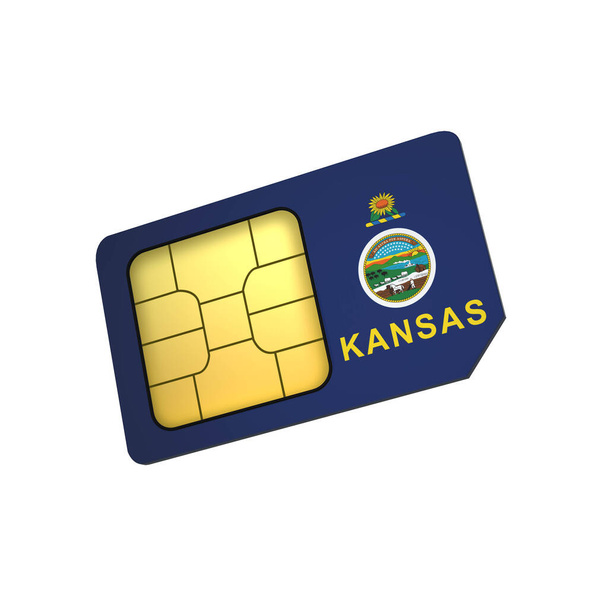 3D mobiltelefon SIM kártya chip Flag of Kansas izolált fehér alapon. 3d Kiolvasztás - Fotó, kép
