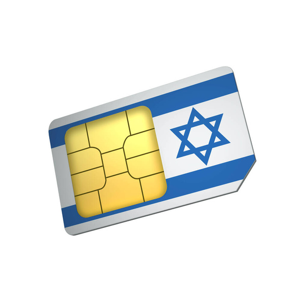 3D mobiltelefon SIM kártya chip Zászló Izrael izolált fehér alapon. 3d Kiolvasztás - Fotó, kép