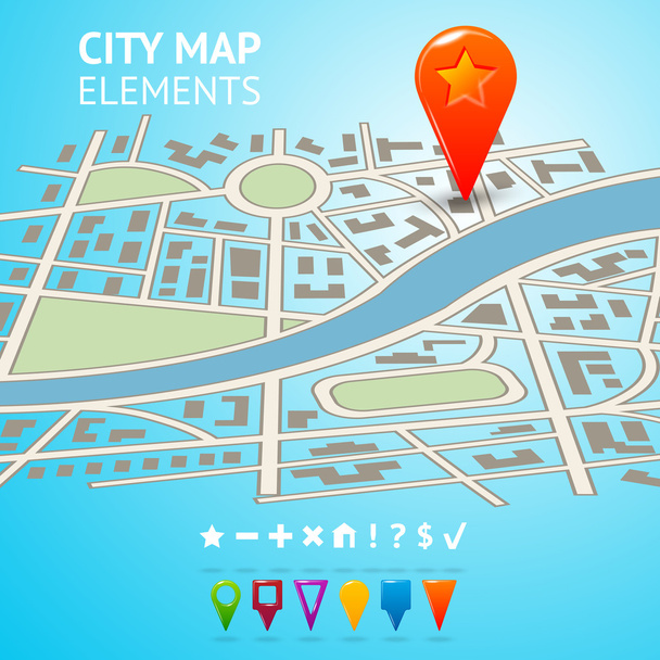 Mapa miasta z nawigacji markerów - Wektor, obraz