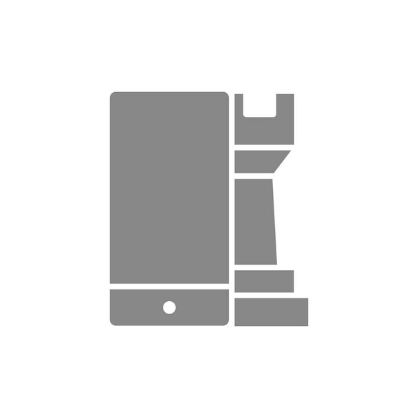Ajedrez en torre con icono gris del teléfono móvil. Juego de mesa, símbolo de entretenimiento de mesa - Vector, Imagen